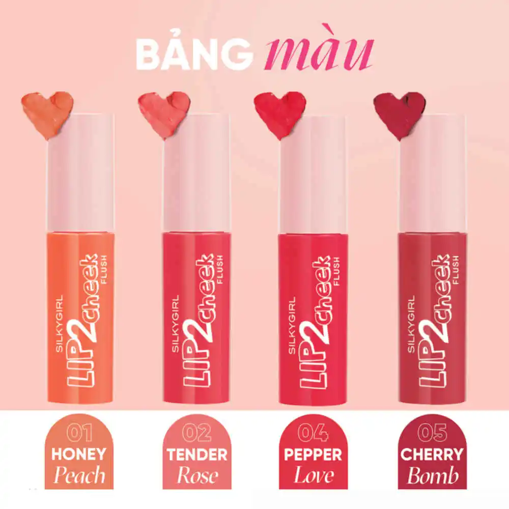 Son kem lì 2In1 Silkygirl 01 cam đào/02 hồng phấn/04 đỏ cherry/05 đỏ nâu 3.8ml