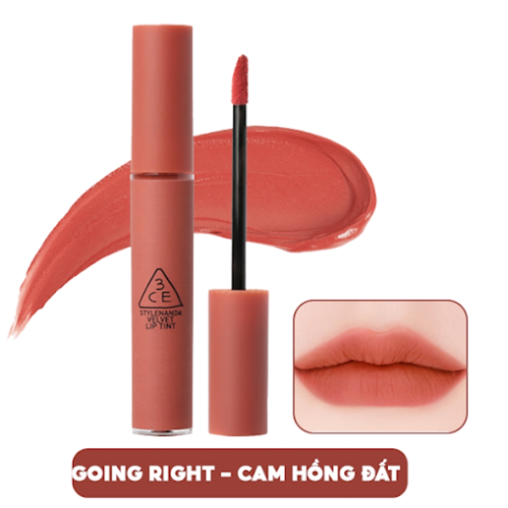 Son kem lì 3CE mịn màng như nhung Cam hồng đất/Đỏ đất/Đỏ cam/Đỏ gạch/Đỏ lạnh 4g