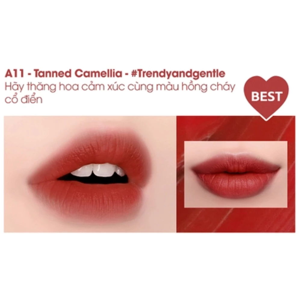 Son kem lì Black Rouge A10 Red berry - đỏ berry /A11 Tanned camellia hồng cháy /A12 Dashed brown nâu gạch 4.5g