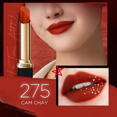 Son môi L'Oreal mịn lì 129 cam đỏ đất/275 cam cháy/276 nâu gạch/339 nâu đỏ/666 đỏ lạnh 1.7g