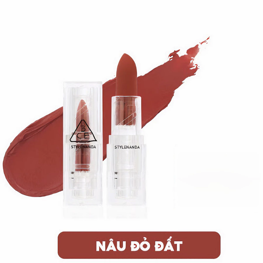Son thỏi lì 3CE vỏ trong suốt cam đỏ/đỏ mận/đỏ San Hô/đỏ tươi 3.5g