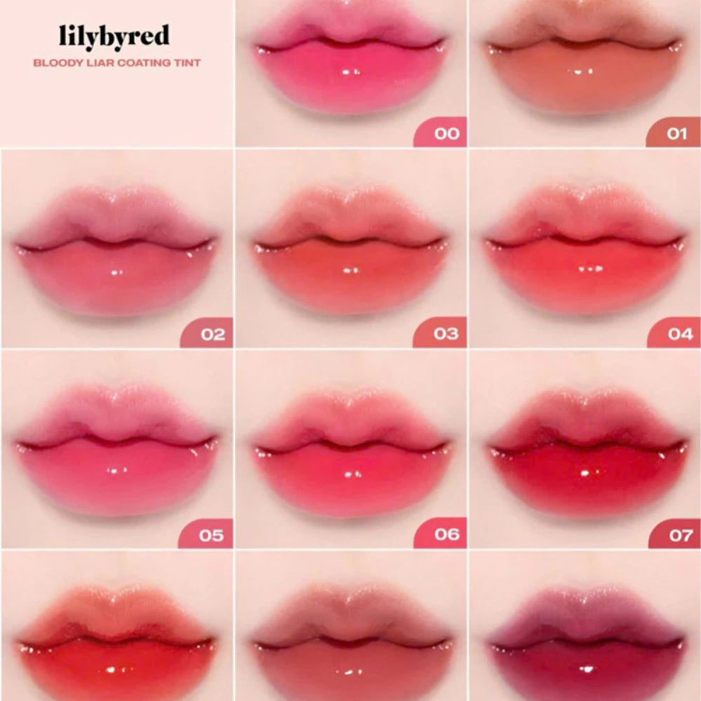 Son tint Lilybyred siêu lì 07 đỏ cherry/08 đỏ cam/09 cánh hồng khô/11 nâu cam sữa/12 đỏ gạch trầm 4g