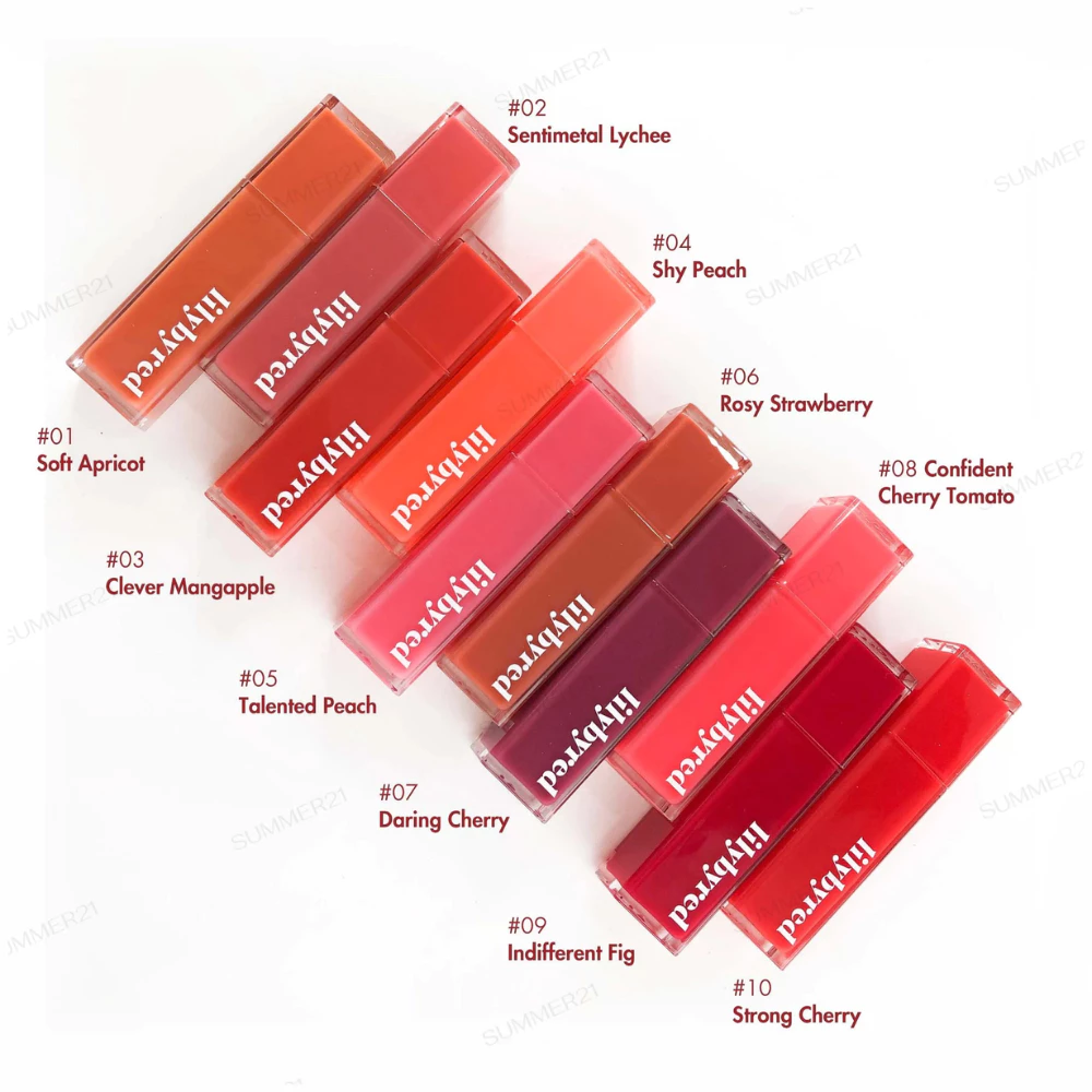 Son tint Lilybyred siêu lì 07 đỏ cherry/08 đỏ cam/09 cánh hồng khô/11 nâu cam sữa/12 đỏ gạch trầm 4g