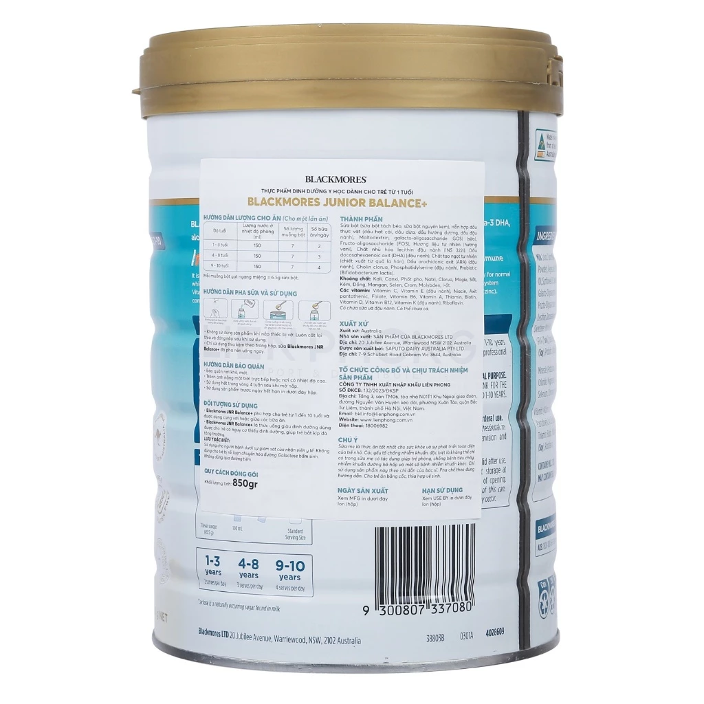 Sữa Blackmores JNR Balance + 850g cho bé từ 1-10 tuổi