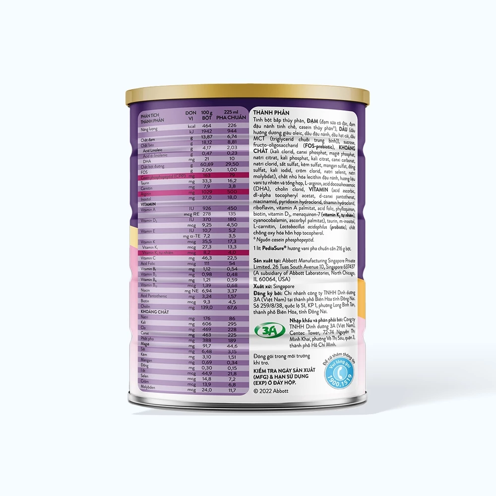 Sữa bột Abbott PediaSure BA hương vani 1.6kg cho bé từ 1 - 10 tuổi