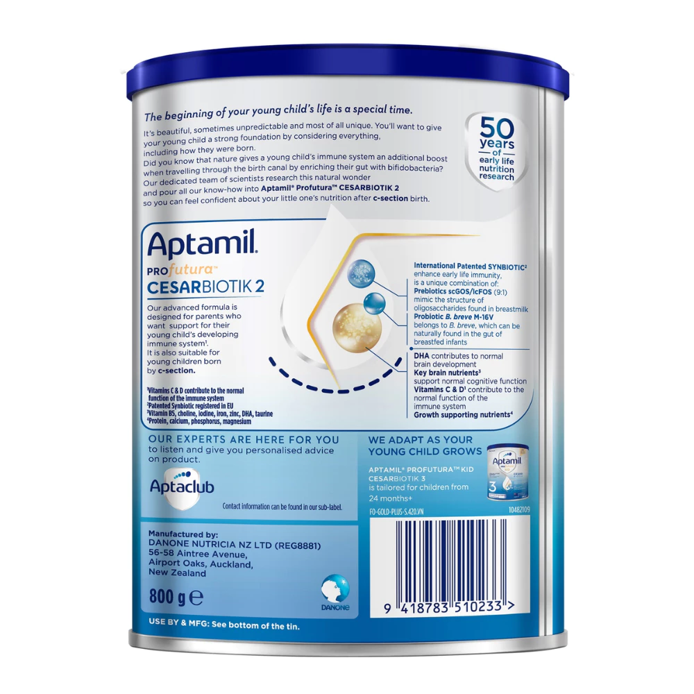 Sữa bột Aptamil Profutuna Cesarbiotik New Zealand số 2 800g dành cho bé 12 - 24 tháng tuổi