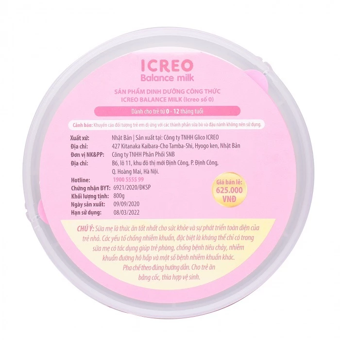 Sữa bột Glico Icreo số 0 800g