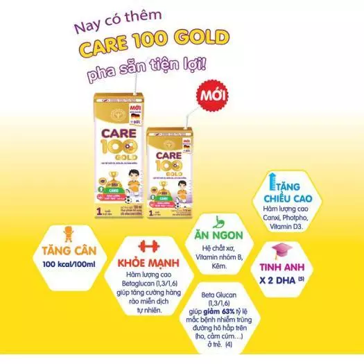 Sữa bột pha sẵn Care100 Gold+ 110ml/180ml (lốc 4 hộp)