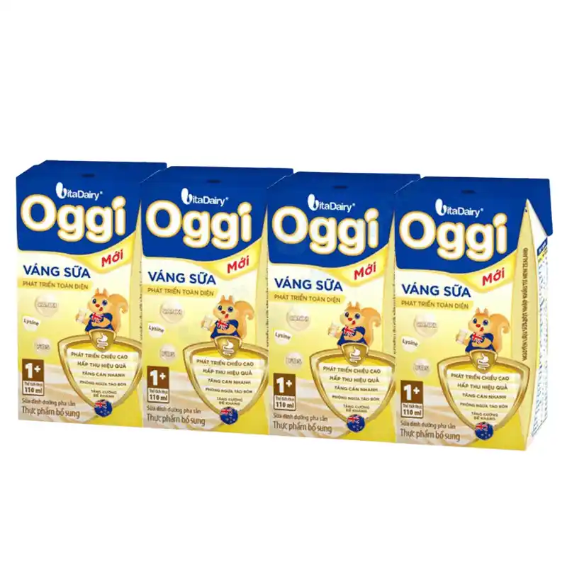 Sữa bột pha sẵn Oggi 1+ Váng sữa 110ml và 180ml (lốc 4 hộp)