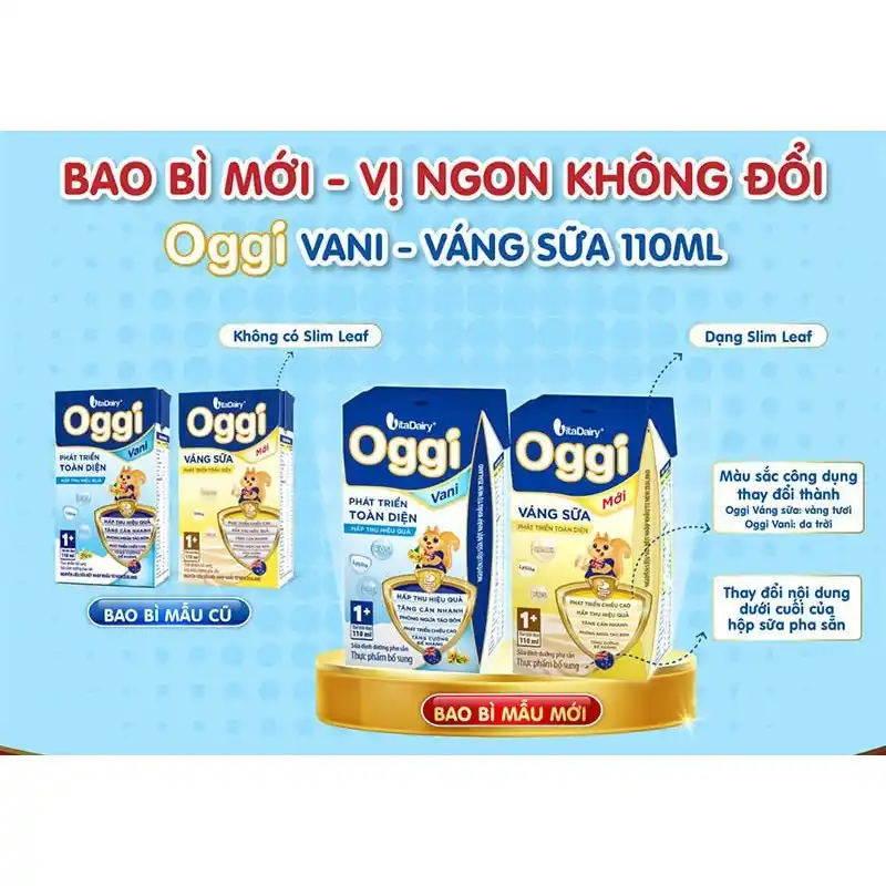 Sữa bột pha sẵn Oggi 1+ Váng sữa 110ml và 180ml (lốc 4 hộp)