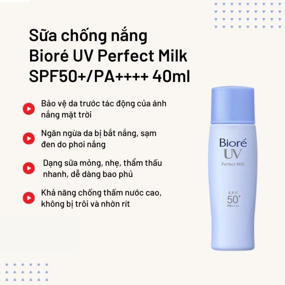 Sữa chống nắng Bioré chống thấm nước SPF50+/PA++++ 40ml