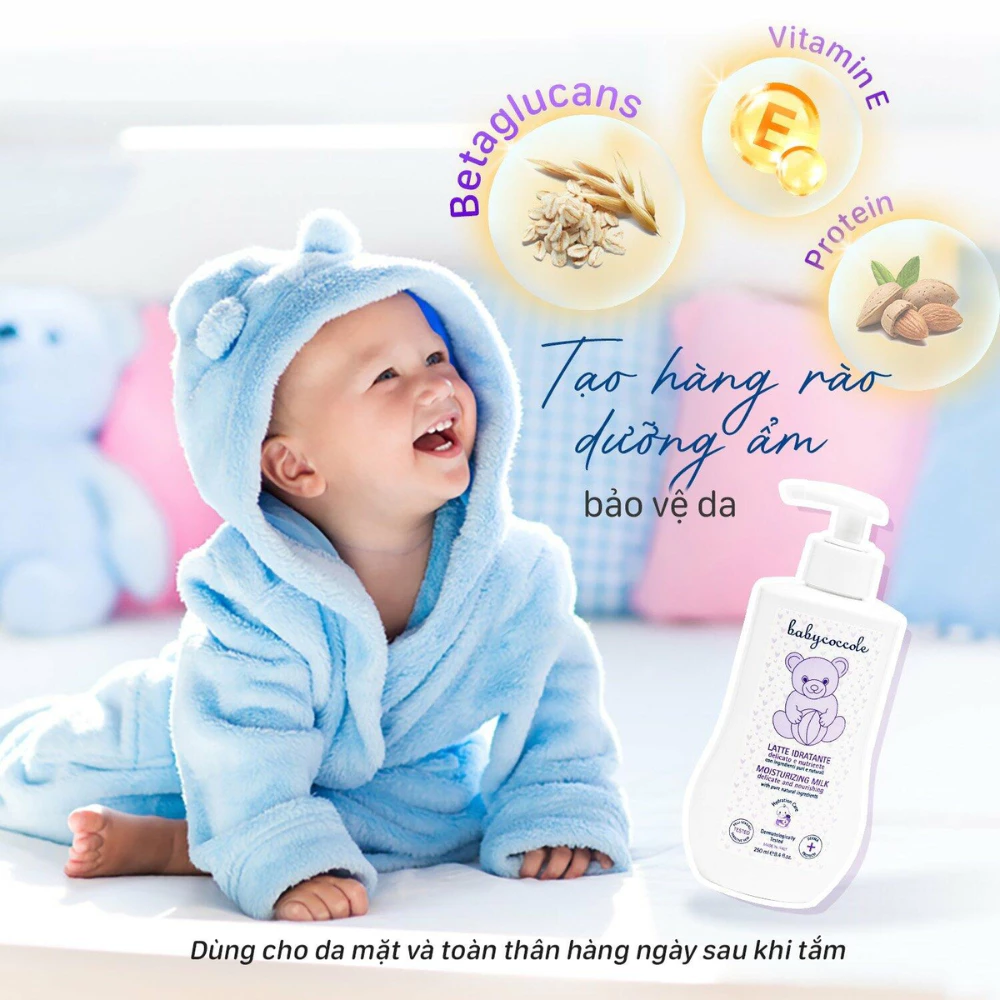 Sữa dưỡng ẩm chiết xuất hạnh nhân Babycoccole 250ml dành cho bé từ 0 tháng tuổi