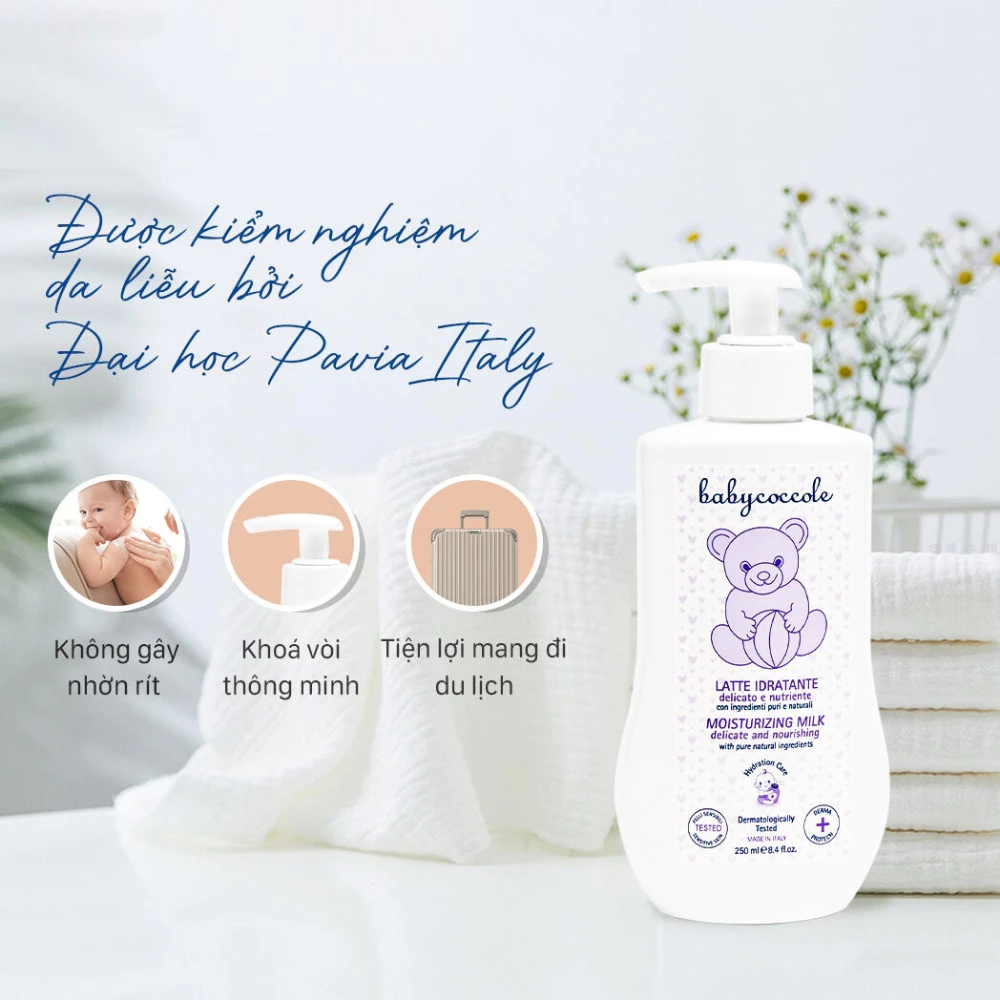 Sữa dưỡng ẩm chiết xuất hạnh nhân Babycoccole 250ml dành cho bé từ 0 tháng tuổi