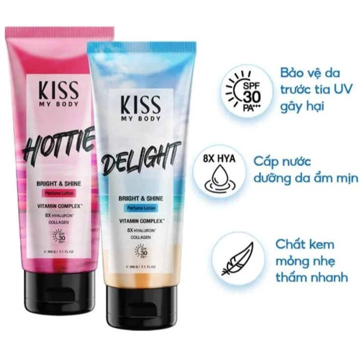 Sữa dưỡng thể Kiss My Body chống nắng SPF30 PA+++  hương Hottie/Delight 200g