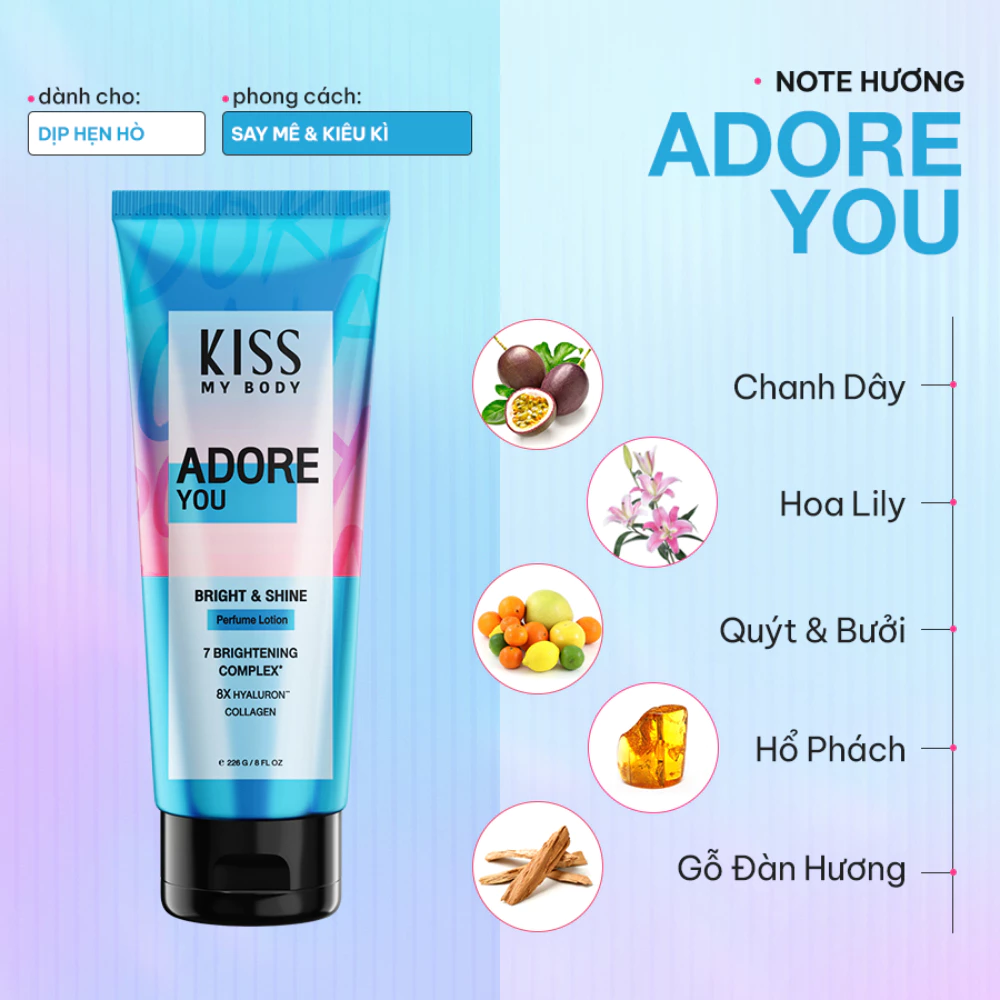 Sữa dưỡng thể Malissa Kiss sáng da Sweet Poison/Call Me Maybe/Adore You 226g