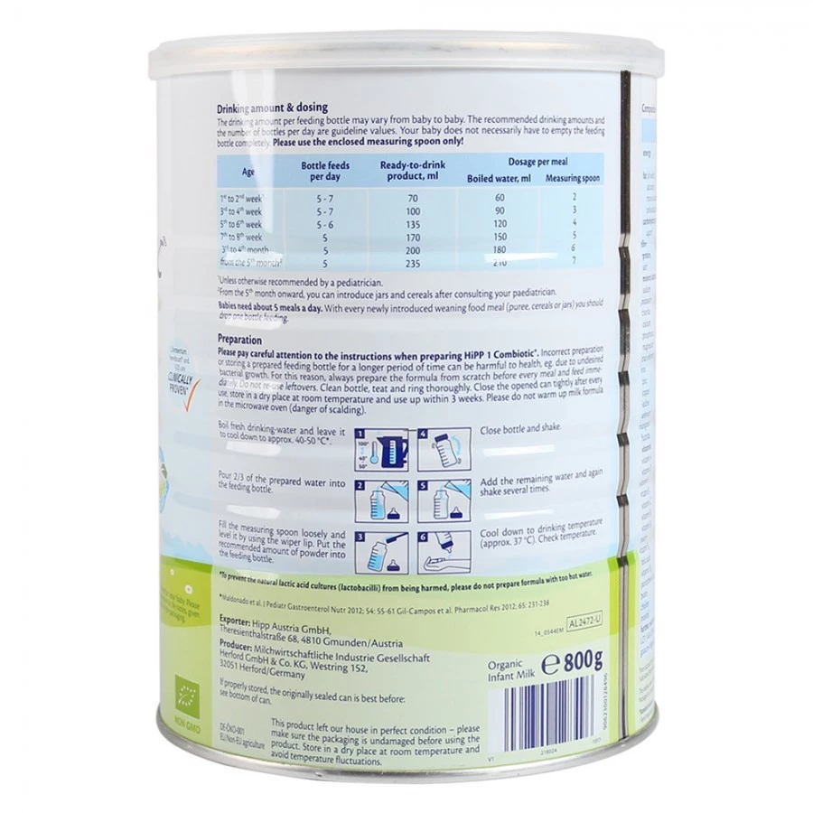 Sữa HiPP Combiotic Organic số 1 800g