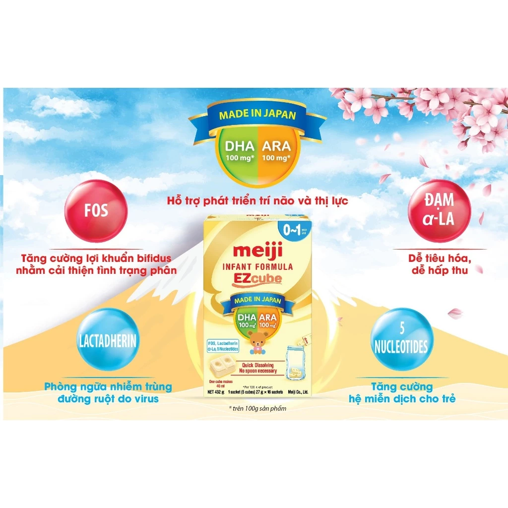 Sữa Meiji thanh nhập khẩu hộp 16 thanh 432g cho bé 0 - 1 tuổi