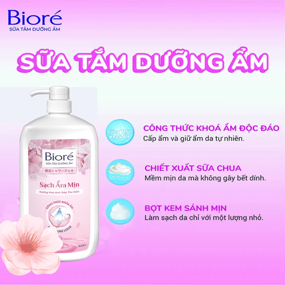 Sữa tắm Bioré dưỡng ẩm hương hoa anh đào thư giãn 1kg