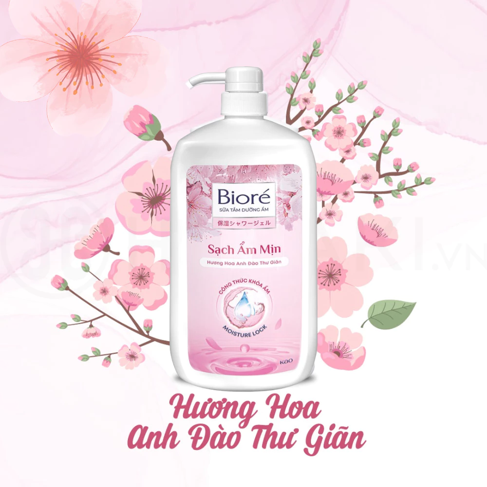 Sữa tắm Bioré dưỡng ẩm hương hoa anh đào thư giãn 1kg