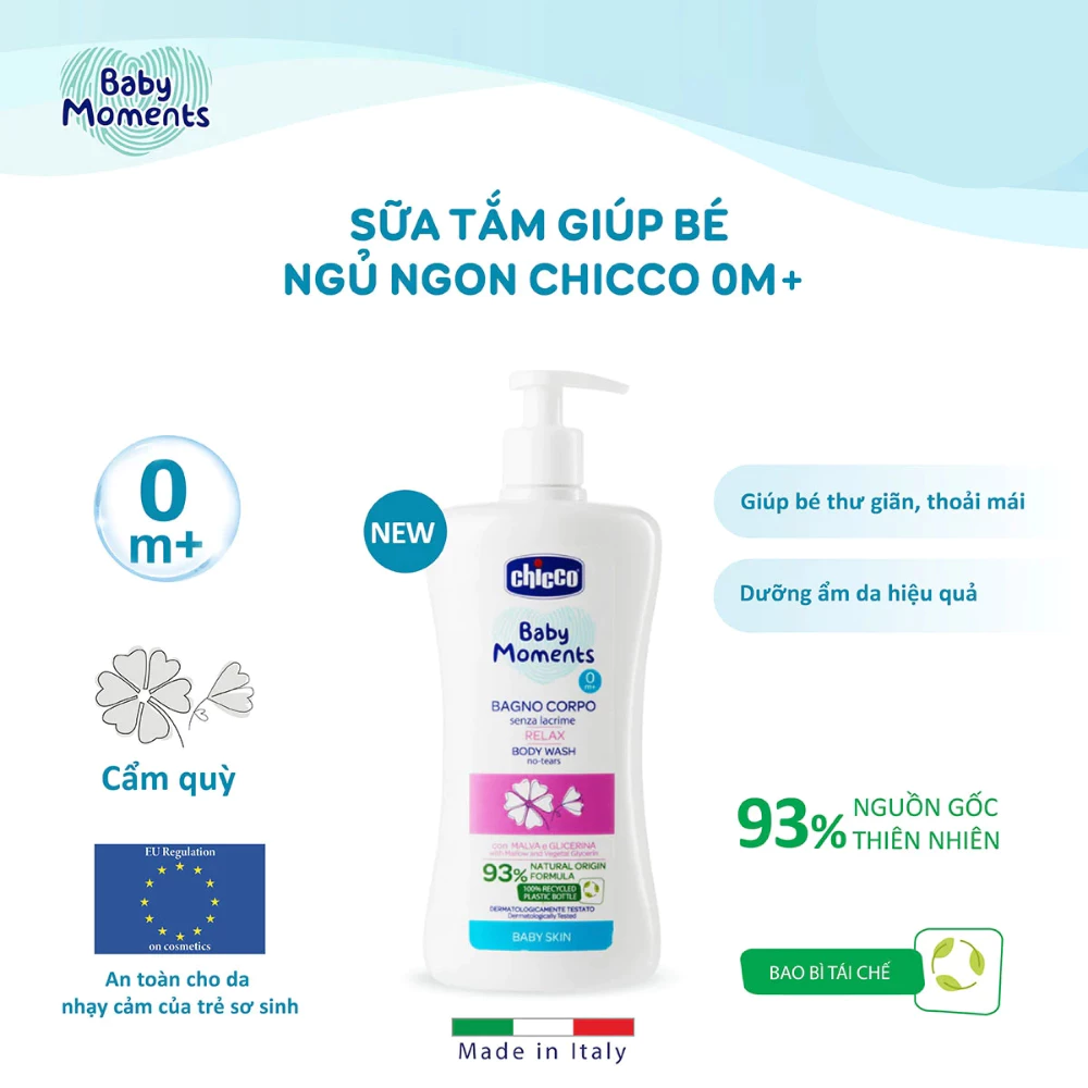 Sữa tắm Chicco giúp bé ngủ ngon chiết xuất cây cẩm quỳ 0M+ 500ml