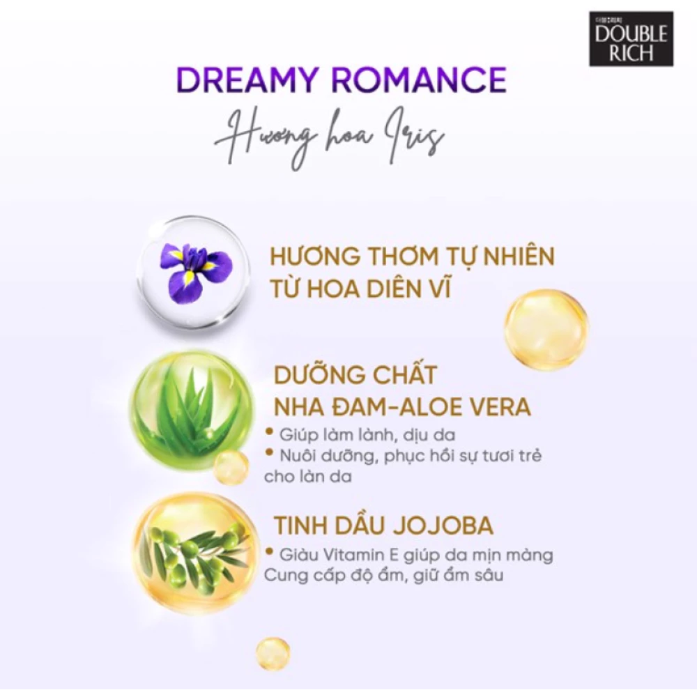 Sữa tắm Double Rich Dreamy Romance hương hoa Iris 550g/800g