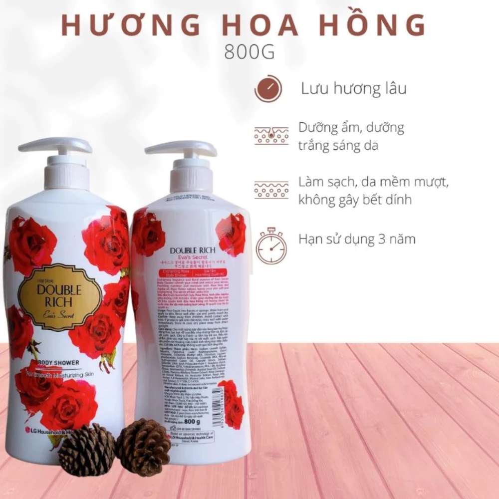 Sữa tắm Double Rich Eva's Secret hương hoa hồng 550g/800g