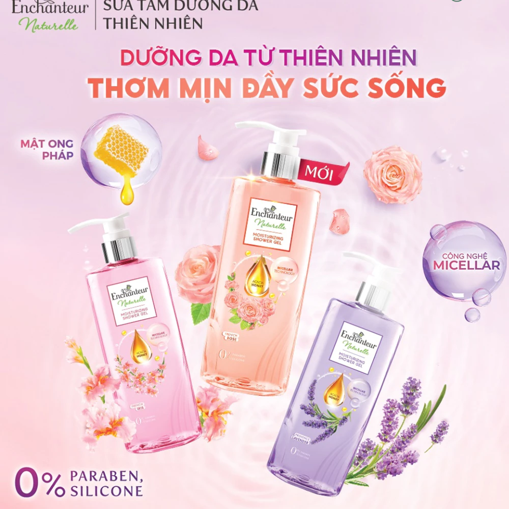 Sữa tắm Enchanteur nước hoa dưỡng da thiên nhiên hoa Iris 510g