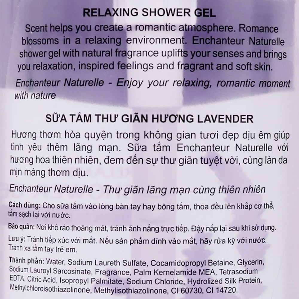 Sữa tắm Enchanteur nước hoa dưỡng da thiên nhiên Lavender 510g