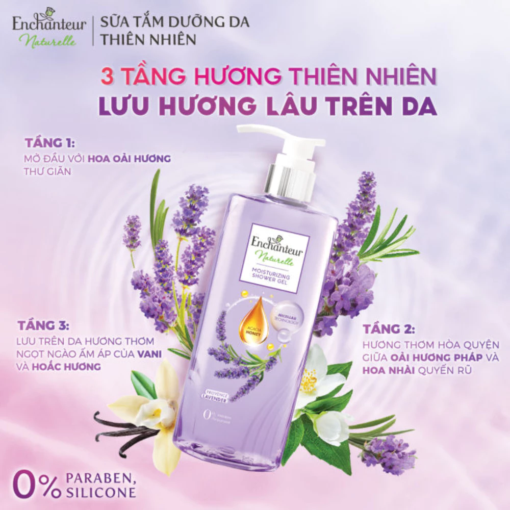 Sữa tắm Enchanteur nước hoa dưỡng da thiên nhiên Lavender 510g