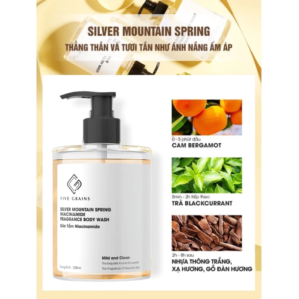 Sữa tắm Five Grains Niacinamide dưỡng sáng da 500ml