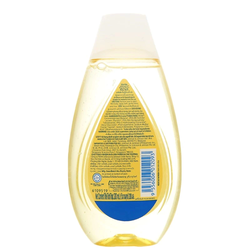 Sữa tắm & gội 2in1 cho bé Johnson's Baby top-to-toe hương dịu nhẹ 200ml/ 500ml (mọi độ tuổi)