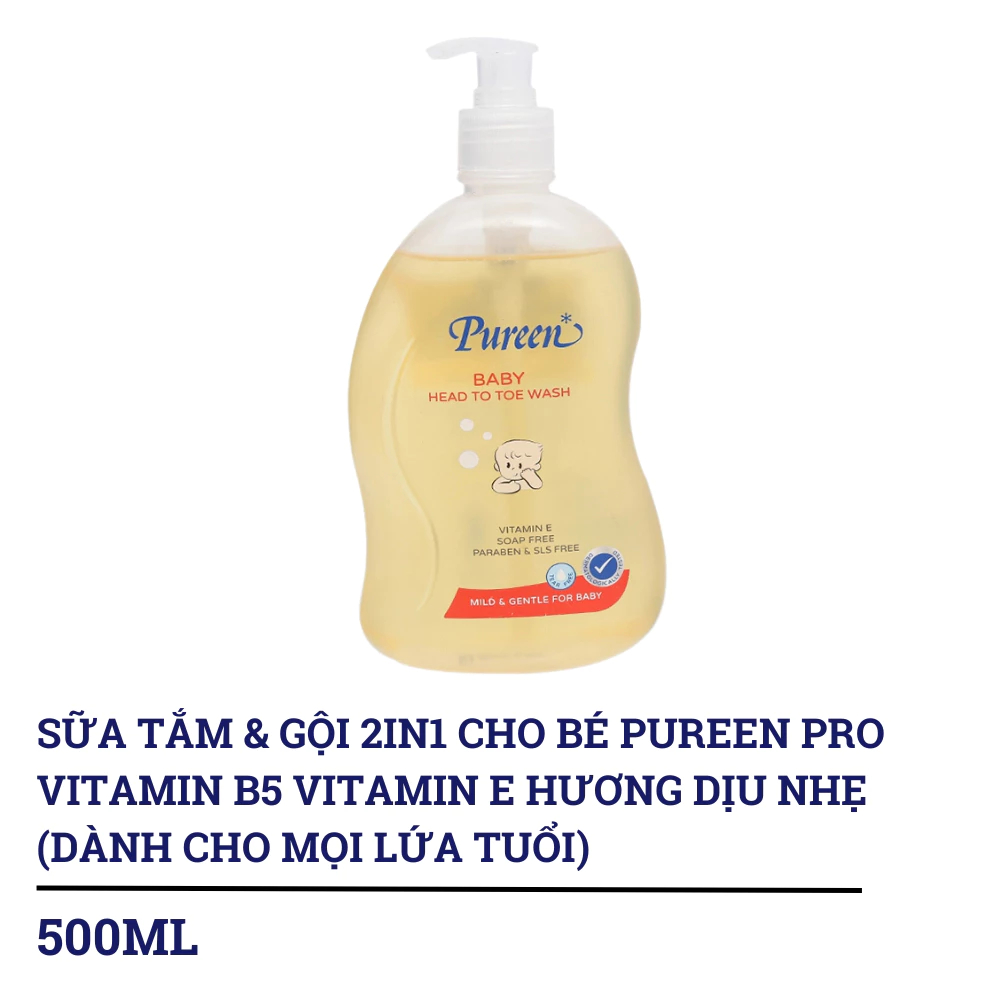 Sữa tắm & gội 2in1 cho bé Pureen Pro Vitamin E hương dịu nhẹ 500ml (dành cho mọi độ tuổi)