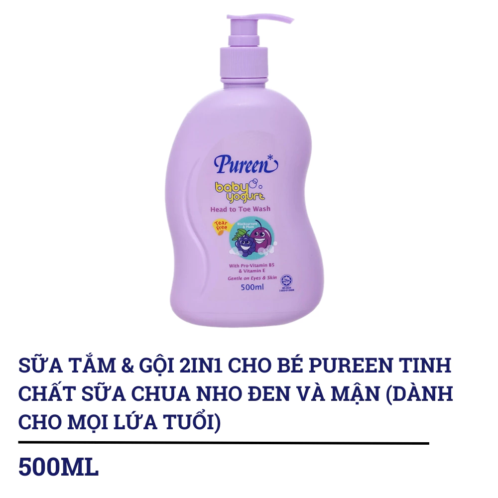 Sữa tắm & gội 2in1 cho bé Pureen tinh chất sữa chua hương trái cây 500ml (dành cho mọi độ tuổi)