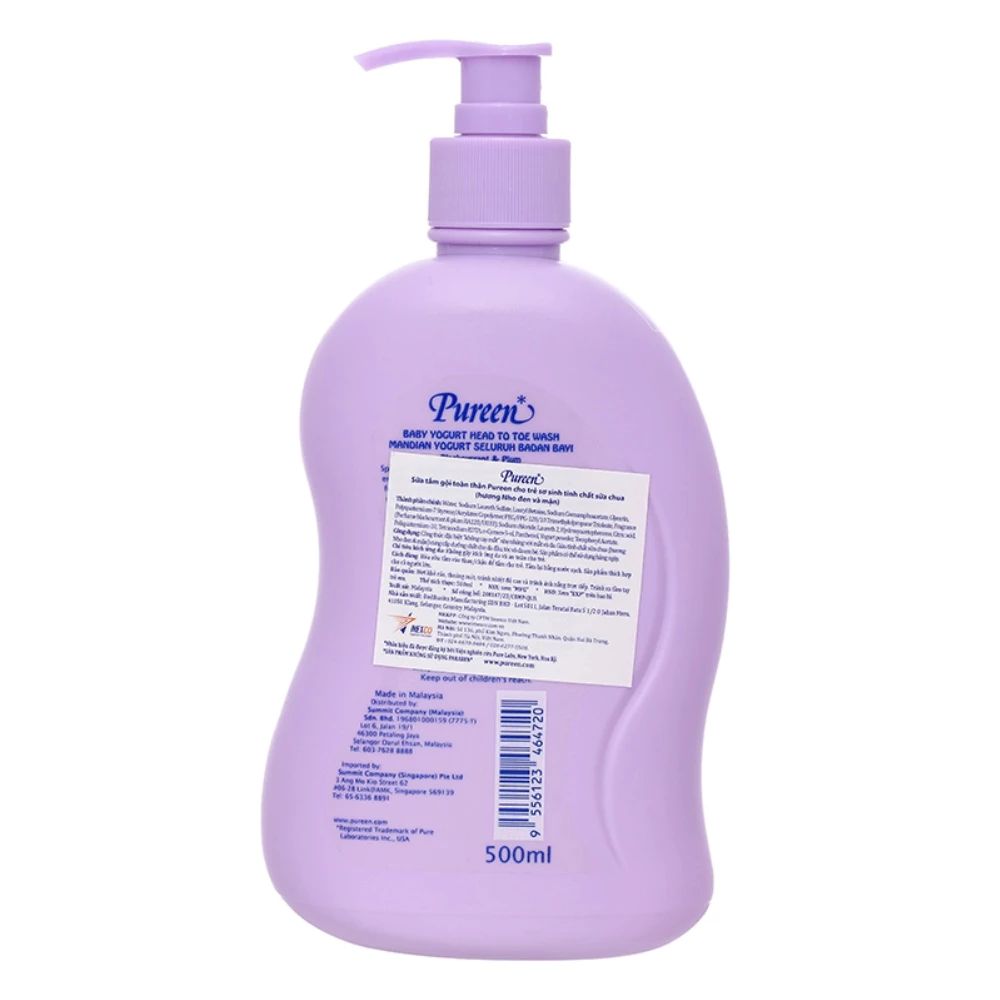 Sữa tắm & gội 2in1 cho bé Pureen tinh chất sữa chua hương trái cây 500ml (dành cho mọi độ tuổi)