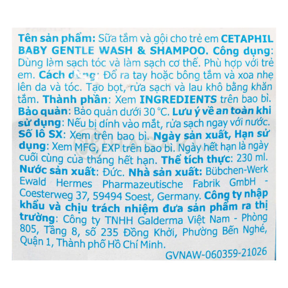 Sữa tắm gội Cetaphil dịu lành cho bé 230ml/400ml