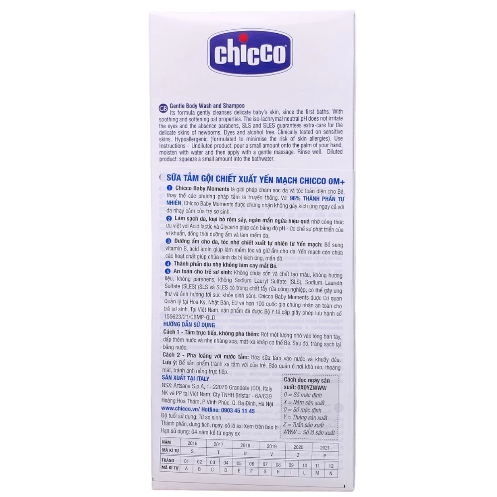 Sữa tắm gội chiết xuất yến mạch 0M+ Chicco 200ml