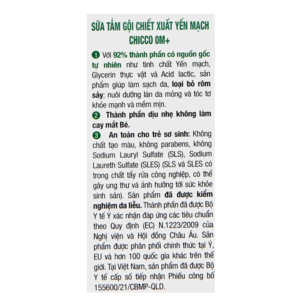 Sữa tắm gội chiết xuất yến mạch 0M+ Chicco 50ml