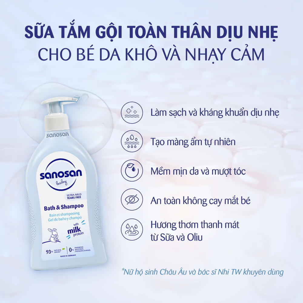 Sữa tắm gội dành cho bé Sanosan 200ml/500ml
