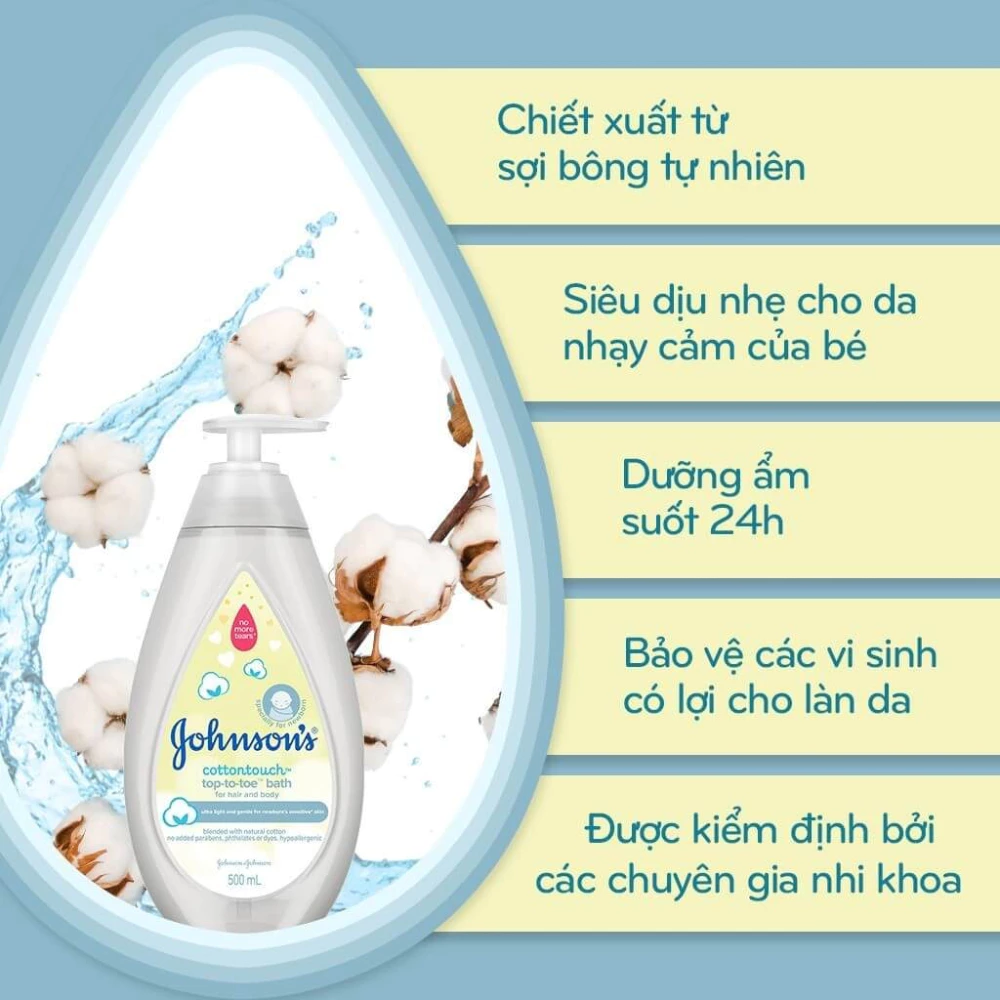 Sữa tắm gội Johnson’s Baby toàn thân mềm mịn cho bé 500ml