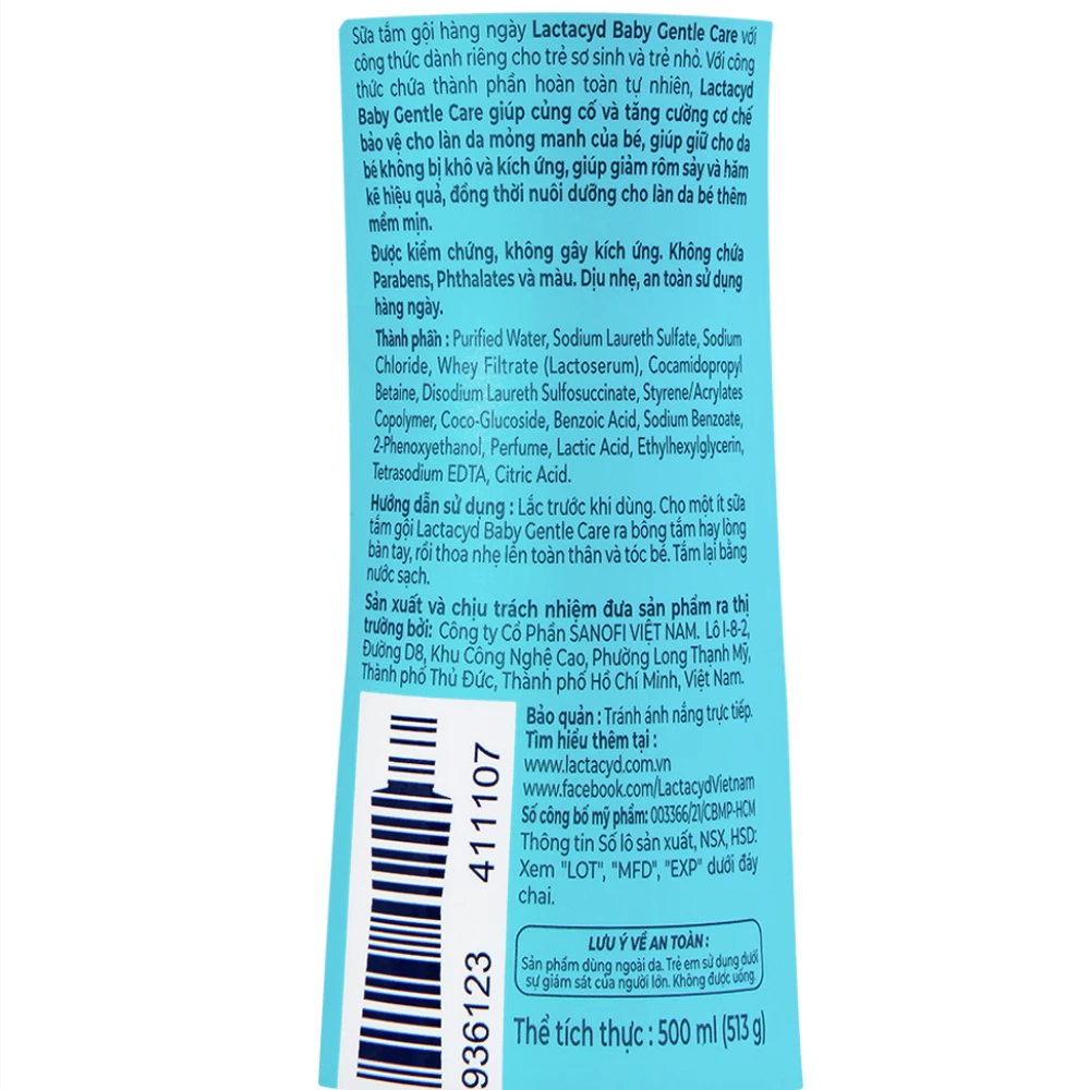Sữa tắm gội trẻ em Lactacyd Bb giúp giảm rôm sảy và hãm kẻ 250ml