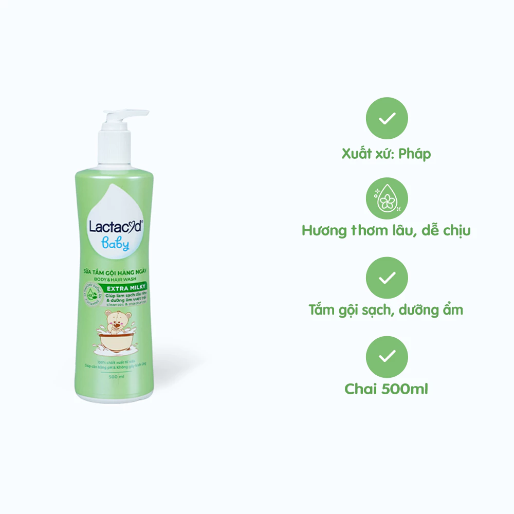 Sữa tắm gội trẻ em Lactacyd Milky bảo vệ da và tóc bé 500ml