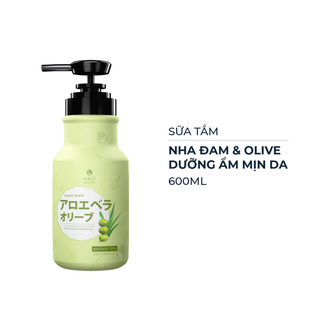 Sữa tắm Hasi Kokeshi nha đam và Olive ẩm mịn da 600ml