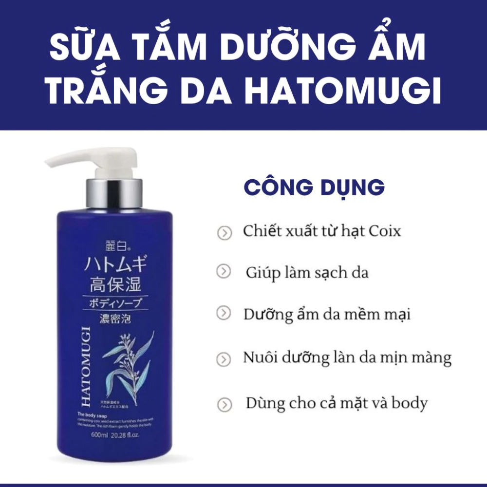 Sữa tắm Hatomugi dưỡng ẩm sâu, làm sáng da 600ml
