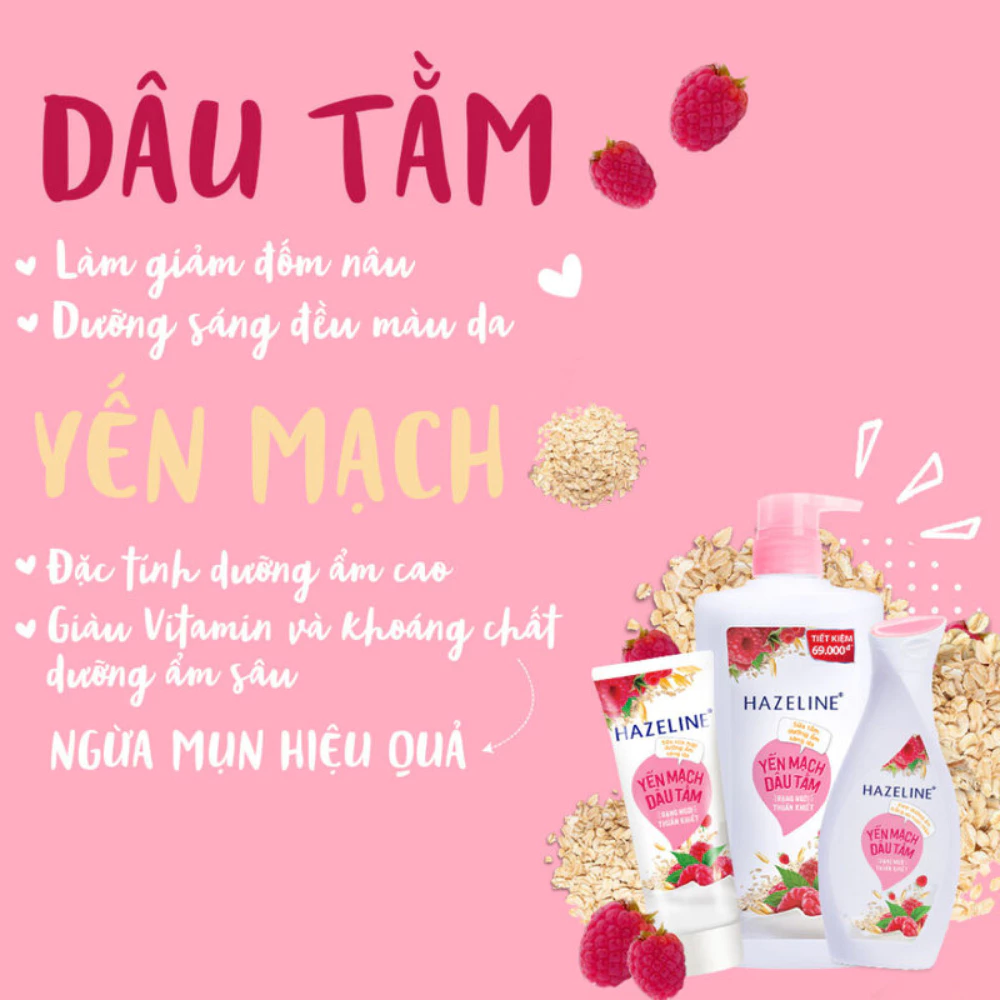 Sữa tắm Hazeline sáng mịn dưỡng ẩm yến mạch và dâu tằm 1kg