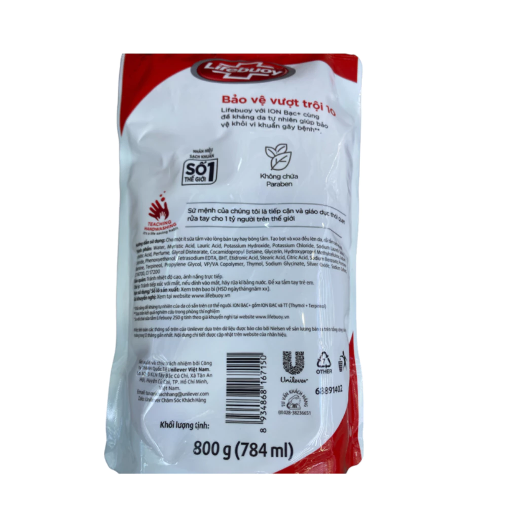 Sữa tắm Lifebuoy bảo vệ khỏi vi khuẩn dạng túi 800g