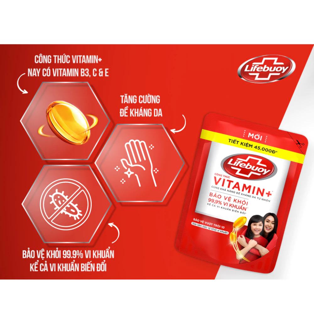 Sữa tắm Lifebuoy bảo vệ khỏi vi khuẩn dạng túi 800g