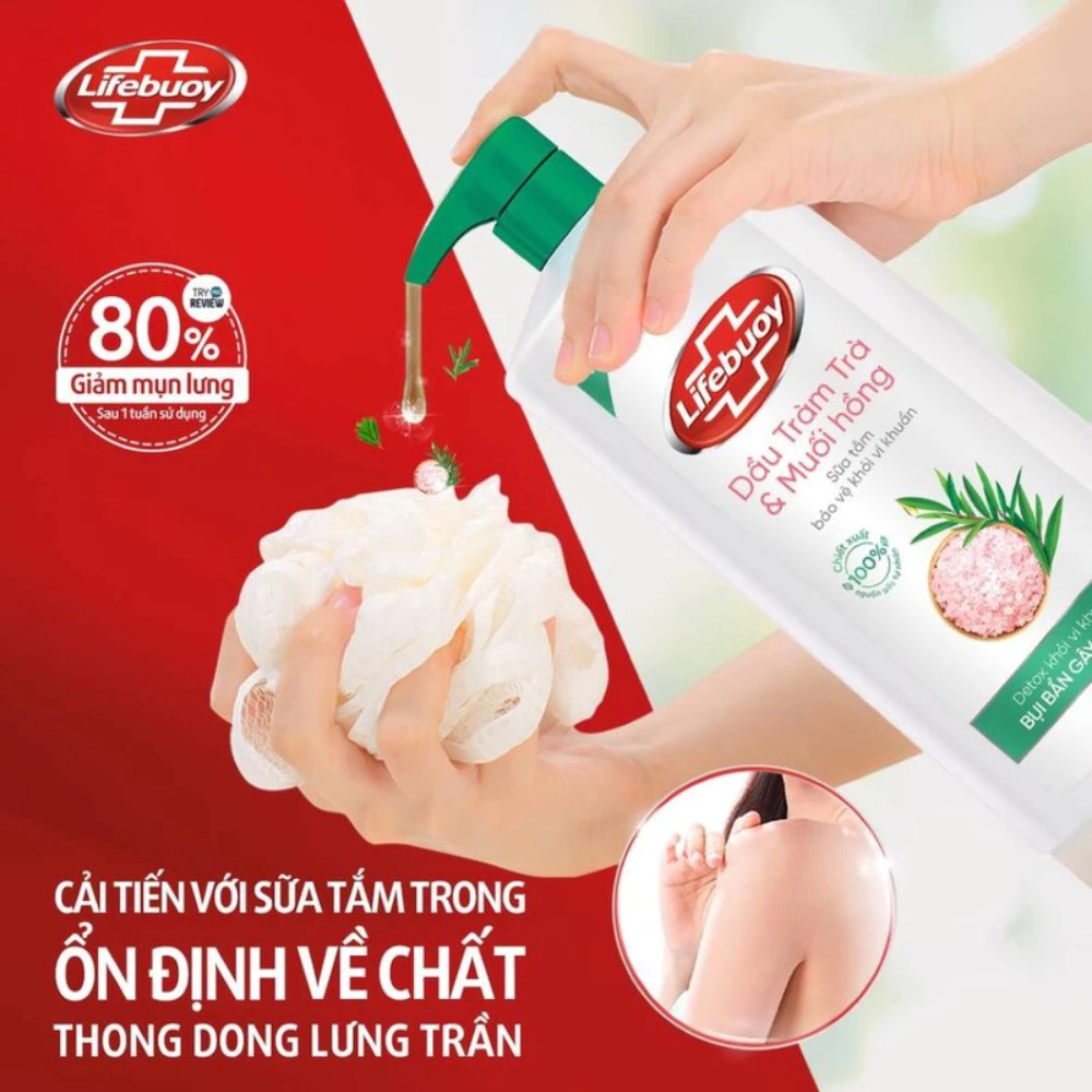 Sữa tắm Lifebuoy Detox dầu tràm trà & muối hồng 800g