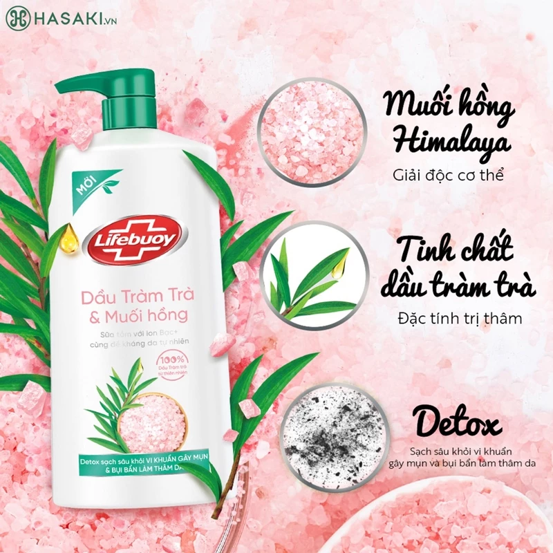 Sữa tắm Lifebuoy Detox dầu tràm trà & muối hồng 800g