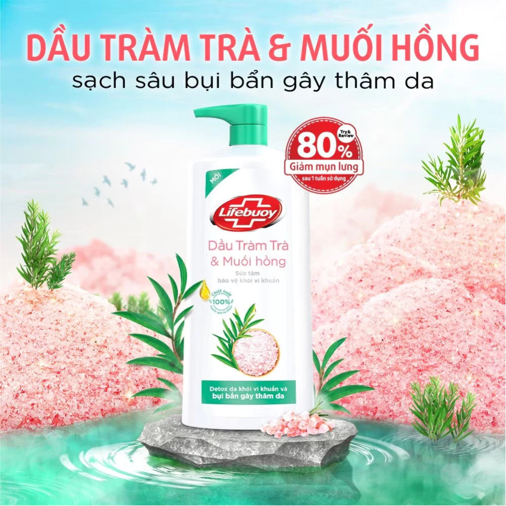 Sữa tắm Lifebuoy Detox dầu tràm trà & muối hồng 800g