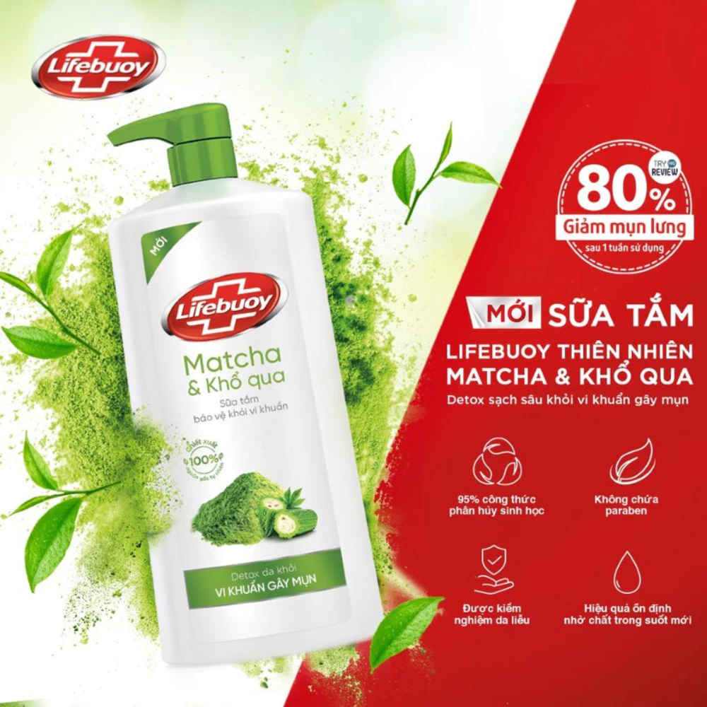 Sữa tắm Lifebuoy Detox Matcha & khổ qua 800g